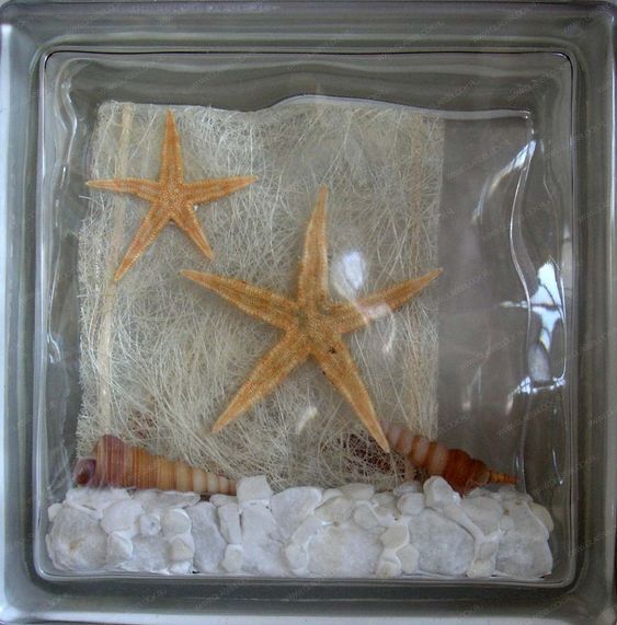 Стеклоблок декоративный Морские звезды МТ-021-Г 19x19x8 см.