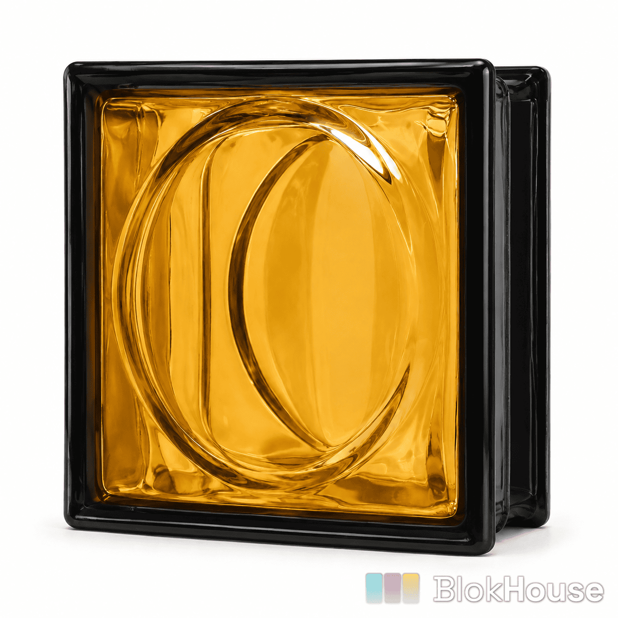 Стеклоблок альфа оранжевый черный бриллиант Vitrablok 19x19x8