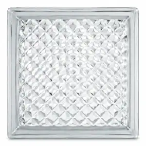 Стеклоблок бесцветный инка Vitrablok 19×19×8 см — плотная звёздчатая решётка мелкого шага, вид спереди